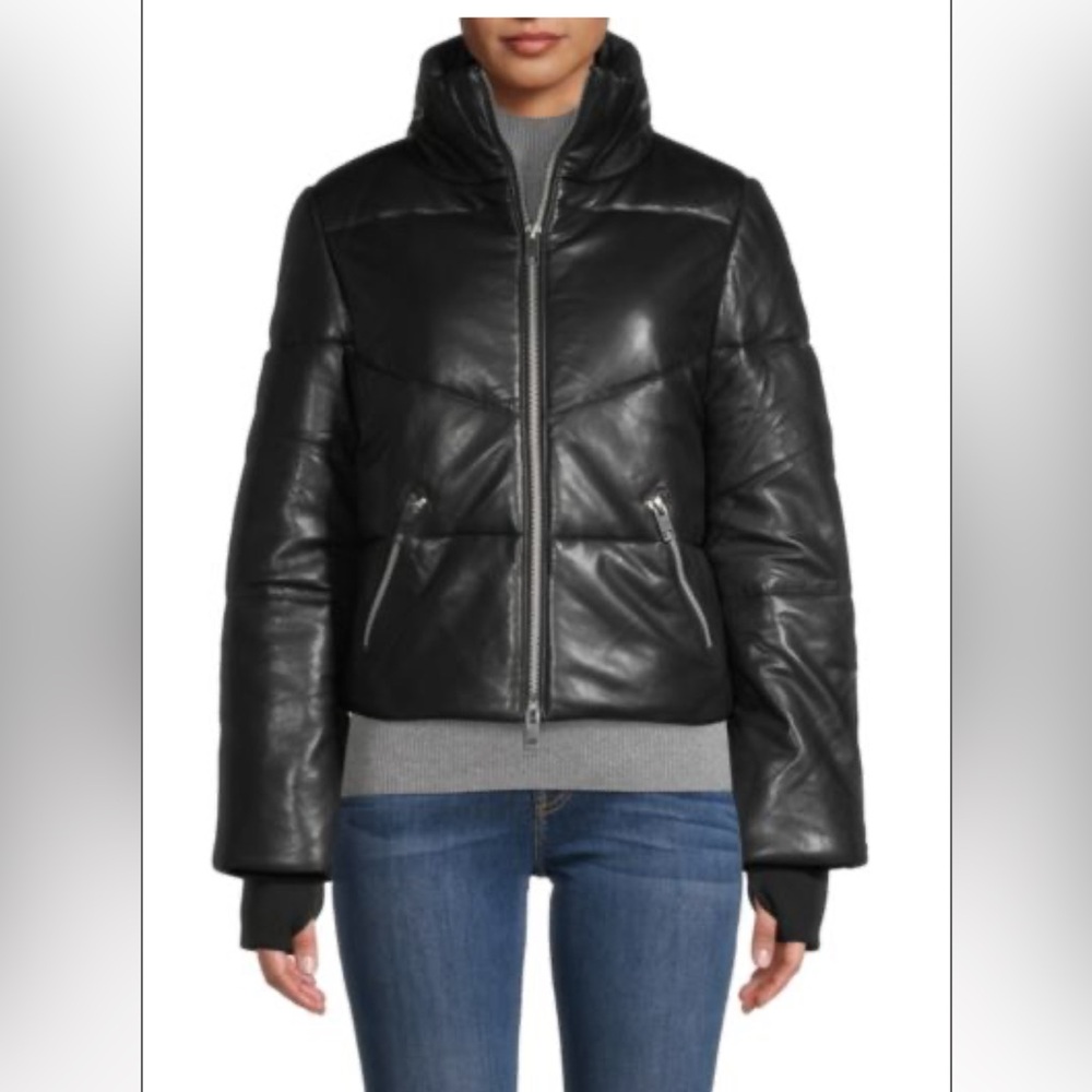 Walter Baker Edwina Lamb Leather Puffer Jacket Black Leather Puffer Jacket